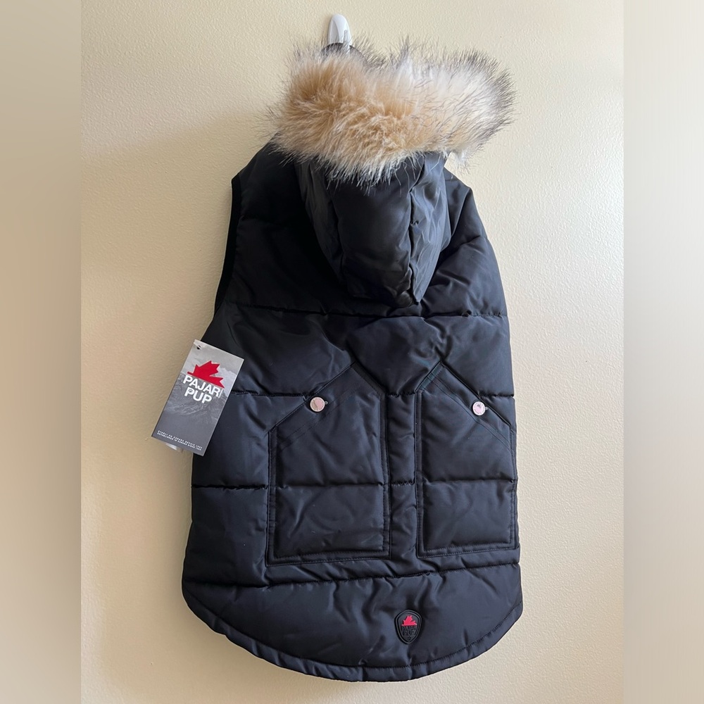 Pajar Pup Coat with Faux Fur Hood and Fleece Lining.